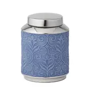 Pilbeam Living Azure Storage Display Home Decorative Jar Blue/Silver Stoneware