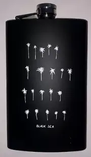 BLACK SEA Flask White Palm Trees Stainless Steel 4" x 6" Surf Skate New in Box