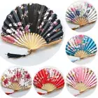 Chinese Hand Held Dance Folding Fan Silk Bamboo Flower Fans Wedding Party Decor