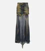 [Blumarine] Blumarine Denim and silk chiffon maxi skirt AU 4 multicoloured