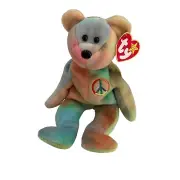 TY Beanie Babies Peace Bear Bean Bag Plush With Tags Rainbow 1996