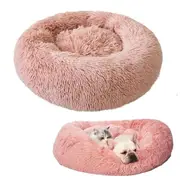 Pink 100CM Dog Cat Pet Calming Bed Warm Soft Plush Round Nest Comfy Sleeping Extra Large