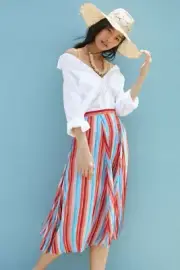 NEW Anthropologie Claremont Pleated Midi Skirt by Maeve Size L (Orig. $138)