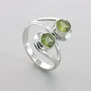 Twin Round Green PERIDOT Ring - Multiple Sizes - 925 STERLING SILVER #7e