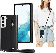 CCSmall Case for Samsung Galaxy S22 with Card Slot Holder, Removable Adjustable Shoulder Strap Lanyard Crossbody Neck Purse Phone Case for Samsung Galaxy S22 KB Black