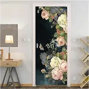 Door Stickers European Rose Door Sticker for Living Room Bedroom PVC Self-Adhesive Door Mural Creative 3D Decals(95x215cm)