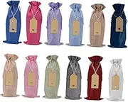 CIYODO 12 Sets Wine Bottle Bags Reusable Burlap Wine Wrappers with Paper Tags for Parties Holidays and Celebrations Random Color