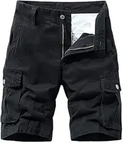[Generisch] Cargo Shorts Men's Cotton Bermuda Summer Cargo Trousers, Black, L