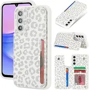 [Cavor] for Galaxy A15 Case Vertical Flip Cover for Samsung Galaxy A15 5G Wallet Cases PU Leather Kickstand with Card Slots Holder Magnetic Clasp Protective Phone Cover Women Men-White Leopard