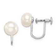 Sterling Silver Rhodium-Plated Polished White 8-9mm Button Freshwater Cultured Pearl Non Pierced Earrings