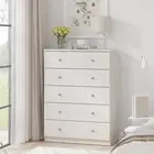 Chest of Drawers 5 Drawer White Tallboy, Dresser Clothes Storage Cabinet Organiz
