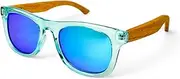 [Sun Valley] Kids Polarized Sunglasses Wood Frame Mirrored for Boys & Girls with UV Protection