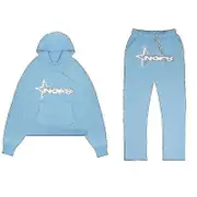 Tracksuit Mens Y2k Loose Casual Jogging Suit Nofs Printed Streetwear Hoodie Sweatpants Set light blue S