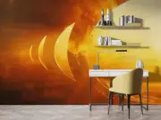 3D Sky Moon Orange Sun Sunlight Self-adhesive Removeable Wallpaper Wall Mural