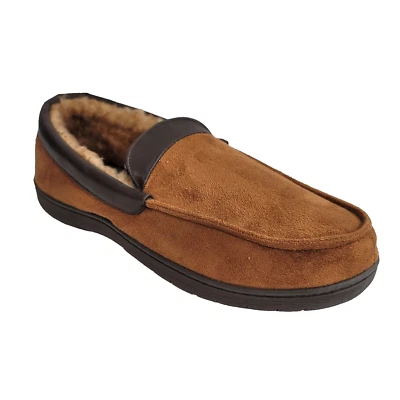 Haggar Slippers Mens XL 11-12 Brown Faux Suede Slip On Loafers $52