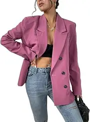 DODHRUBEWKL Workout Jacket Lapel Neck Double Breasted Blazer Grey Jacket
