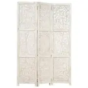 Hand carved 3-Panel Room Divider White 120x165 cm Solid Mango Wood