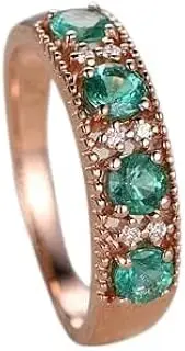 [Generic] 1.5ct Round Cut Created Green Emerald Half Eternity Milgrain Band Rose Gold Plated
