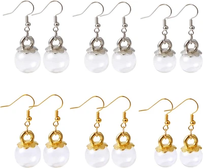 Pandahall 60Pcs Glass Globe Beads with Flower Bails Caps and Brass Earring Hooks