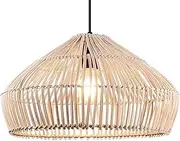 Hanging Rattan Chandelier Ceiling Light Farmhouse Basket Ceiling Hanging Lampshade Hand Woven Wicker Finish Pendant Lamp for Dining Room Bedroom Cafe Hallway Lighting Fixture 15.7"