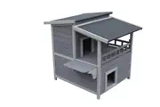 2 Story Cat Shelter Condo with Escape Door Rainproof Kitty House