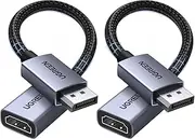 UGREEN 2 Pack DisplayPort to HDMI Adapter 4K, Unidirectional DP 1.2 to HDMI 1.4 Converter Braided Cable Male to Female for Desktop, Projector, Monitor, Compatible with AMD, Passive 20CM