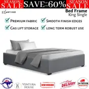 Premium King Single Size Gas Lift Bed Frame Base Fabric Bedroom Storage Grey New