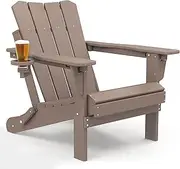 GARDENSTAR Adirondack Chair Oversized Folding Adirondack Chairs Recyclable HDPE Modern Adirondack Chair with Cup Holder Poly Lumber Patio Chairs for Pool Patio Garden Outdoors Fire Pit Teak