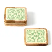 4pc Pilbeam Living Tilley Square 10cm Wood/Resin Coaster/Pad Set Sage/Cream