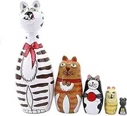 Stacking Dolls 5 Pcs/Set Russian Nesting Dolls Cats Shape Stacking Dolls for Kids Stacking Dolls Wooden Russian Home Decor Birthday Gifts