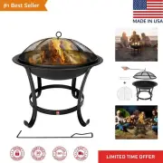 Fire Pit BBQ Grill Bowl - Durable Thick Steel Construction - Rustic Black
