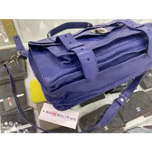 東區正精品㊣Proenza Schouler PS1 C1 藍紫色全皮銀釦釦式翻蓋手提包斜背包兩用包中款 RZ3425