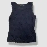 $160 Josie Natori Women's Black Floral Chantilly Lace Sleek Tank Cami Size M