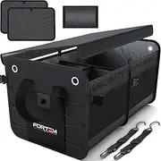 FORTEM Car Boot Organiser, Car Boot Tidy, Car Boot Storage, Collapsible Multi Compartment Car Organiser, Non Slip Bottom, Adjustable Securing Straps, Foldable Cover (2 Compartments, Black)
