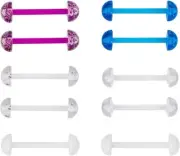 CrazyPiercing 5Pair Acrylic Tongue Rings 14G Flexible Glitter Half Ball Tongue