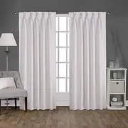 [Exclusive Home] Sateen Twill Woven Room Darkening Blackout Pinch Pleat/Hidden Tab Top Curtain Panel Pair, 96" Length, Vanilla