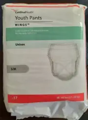 Youth training diapers unisex. S/M 38-65 lbs 17 each per bag, 4 bags per case.