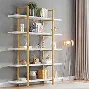 Tribesigns 5-Tier Bookshelf, Vintage Industrial Style Bookcase 120W x 30D x 178H cm, White & Gold