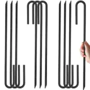 10 Pack 12" Galvanized Steel J Hook Garden Stakes for Tent Landscape Fences