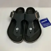 Birkenstock New w/ Box Gizeh Big Buckle Black Oiled Leather Exquisite Narrow