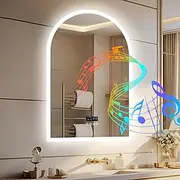 LUVODI Bluetooth Bathroom Mirror with LED Lights: 600x900mm Arch Wall Illuminated Mirror with Bluetooth Speakers Dimmable 3 Colours Backlit, Anti-Fog, Memory Function, Smart Time Temperature Display