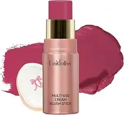 Multi-Use Makeup Cream Blush Stick, Unidollss 3-in-1 Buildable Blush Stick for Cheeks, Eyes, and Lips, Hydrating formula, All day wear, Easy Application with Thumb Puff Included (04 FLIRT)