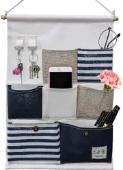 Linen Fabric Hanging Storage Bag, 7 Pockets Organizer Storage Bag For Home storage