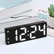 Digital Bedside LED Alarm Clock USB/Battery Operated Desk Clock with Double Alarms 12/24H Display 3 Adjustable Brightness Voice Control Snooze Function (White Light)