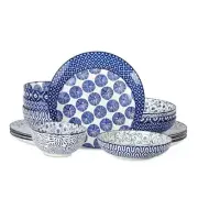 Ceramic 16-Pieces Dinnerware Set, Ceramic Dishes Set 16 Pieces Vintage Blue B