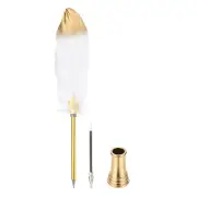 Feather Pen Quill, Feather Ballpoint Pen with Golden Pen Holder, White