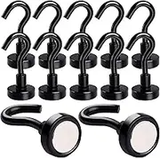 MIN CI 12 Pack Magnetic Hooks 25lb Magnet with Hook Cruise Heavy Duty,Strong Neodymium Magnet for Kitchen Fridge Classroom Office Black