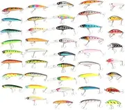43Pcs Mixed Fishing Lures Kit, Simulation Plastic Baits with Hooks, 3D Eyes, Reusable Easy Catching, for Family Fishing Outdoor Freshwater Saltwater Fishing Relaxing