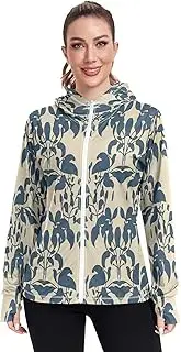 [RPLIFE] Blue Leaf Beige Lightweight Hoodie Upf 50+, Long Sleeve Zip up Golf Jacket Women