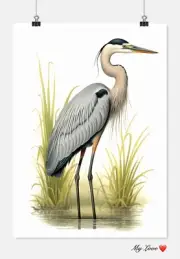 Cute Grey Heron - DIY Chart Counted Cross Stitch Patterns Needlework DMC Color